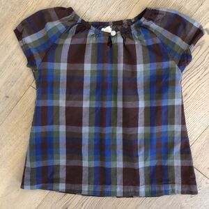 Olive Juice Brown and Blue Plaid Short Sleeved Blouse, Girls 6
